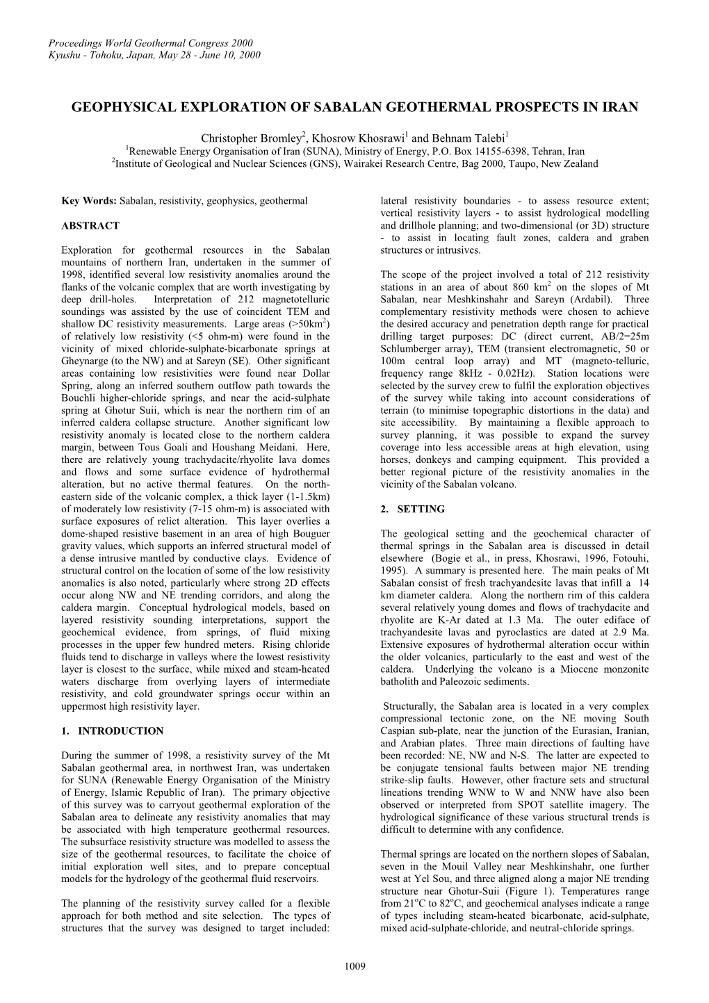 Geophysical Exploration of Sabalan Geothermal Prospects in Iran