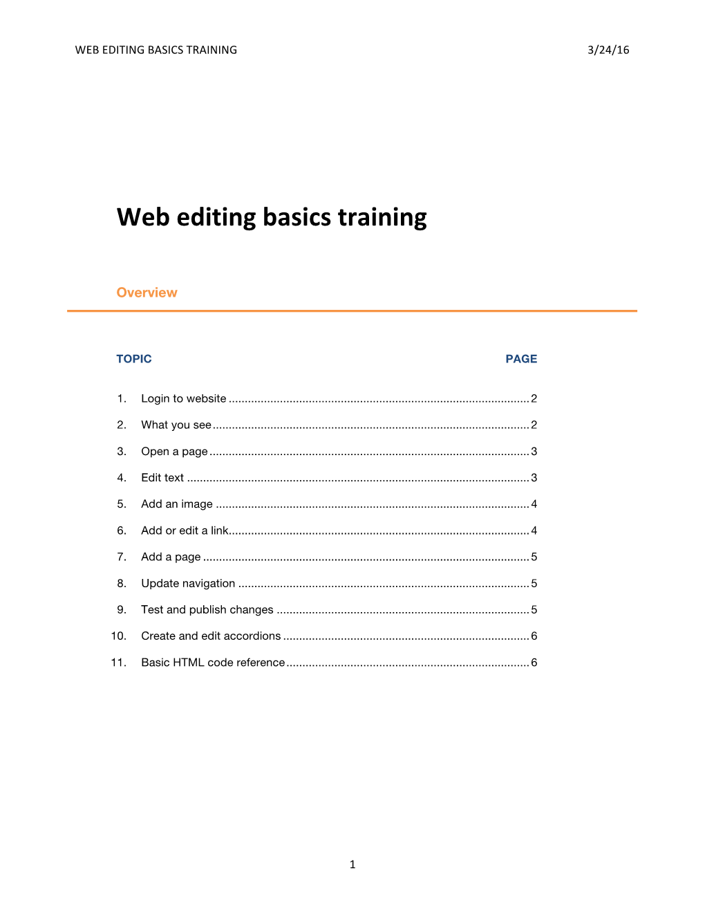 Web Editing Basics Training 3/24/16