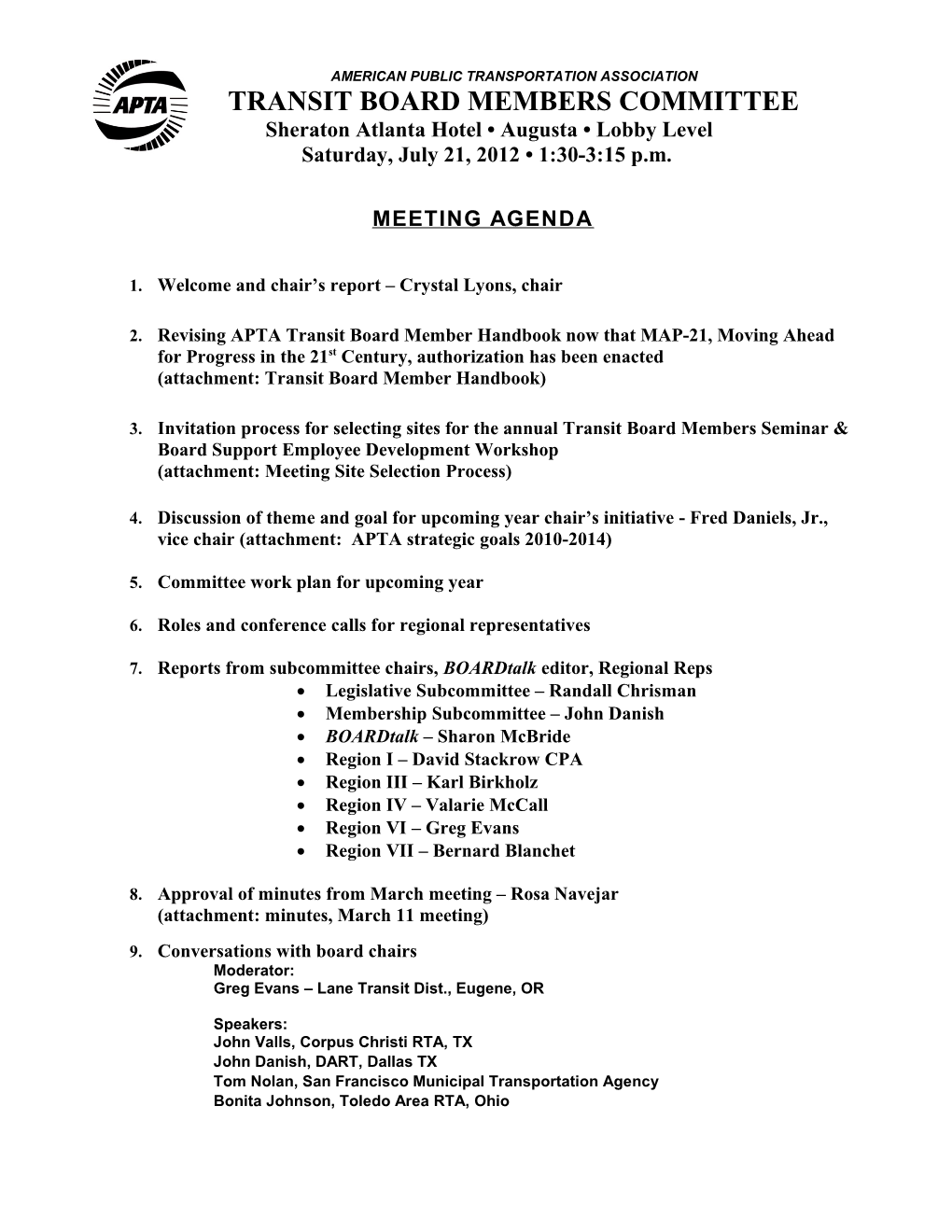 Transit Board Members Committee - Agenda - July 2012