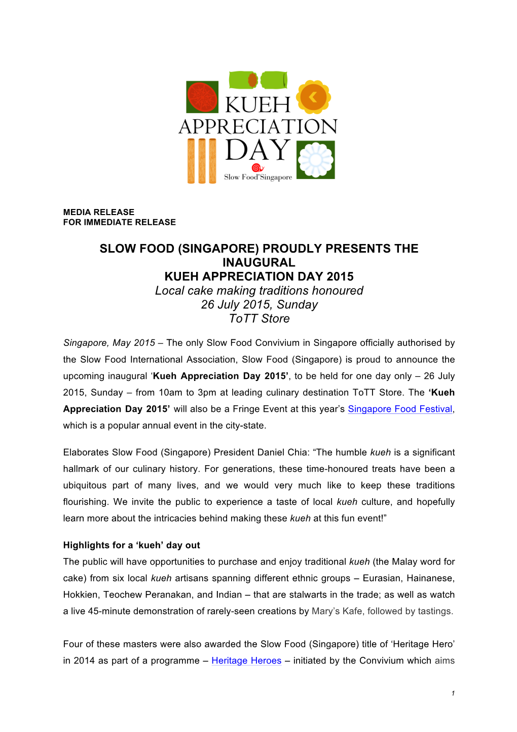 Slow Food (Singapore) Kueh Appreciation Day Media Release