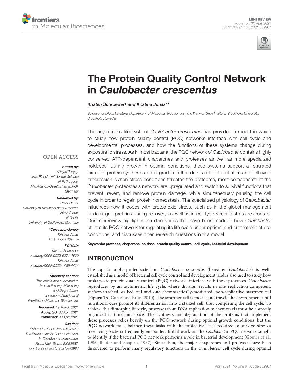 The Protein Quality Control Network in Caulobacter Crescentus
