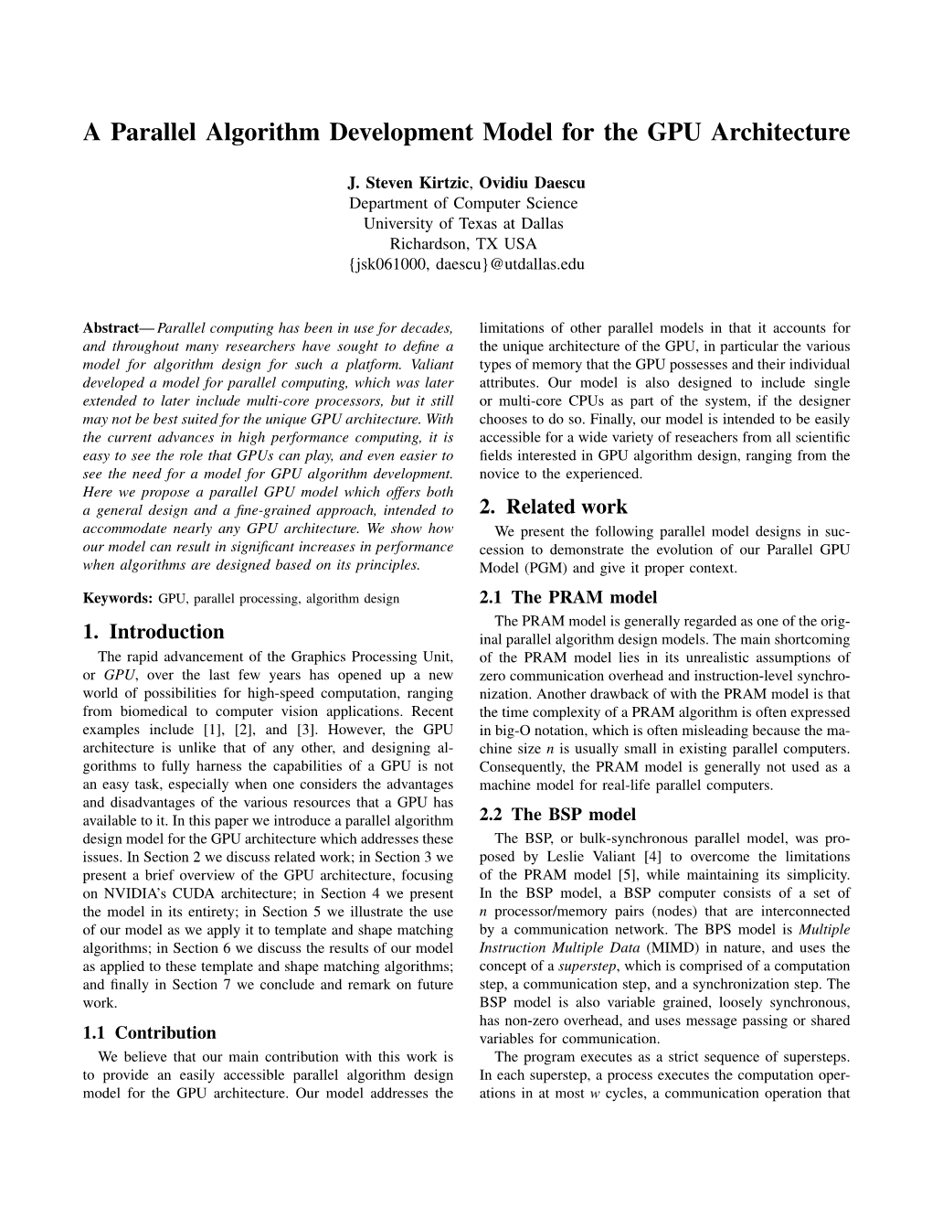 A Parallel Algorithm Development Model for the GPU Architecture