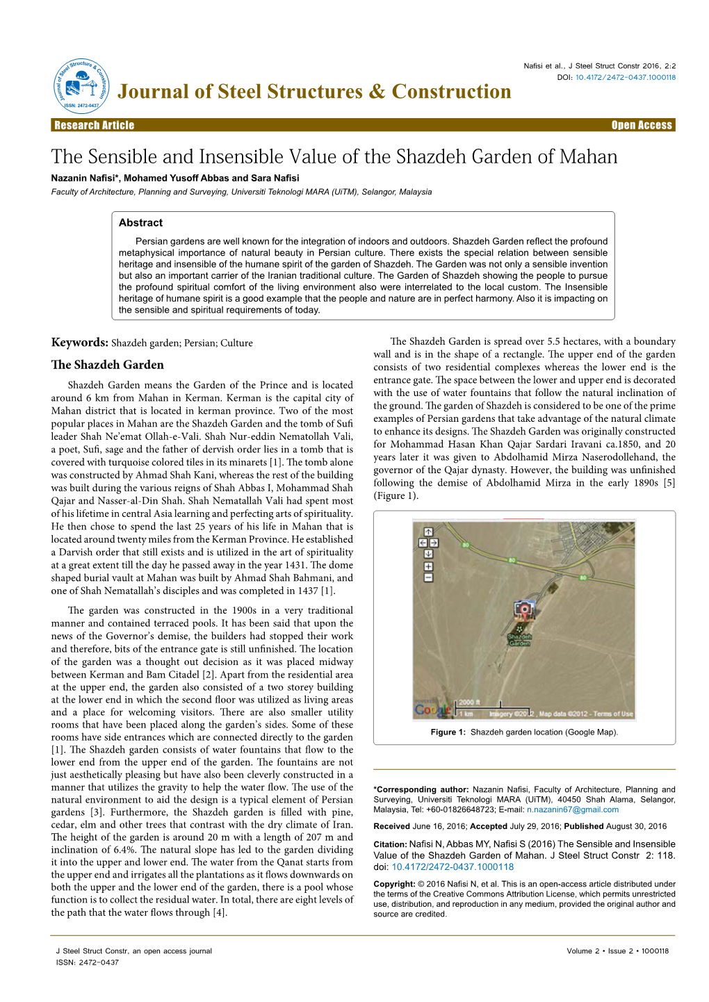The Sensible and Insensible Value of the Shazdeh Garden of Mahan