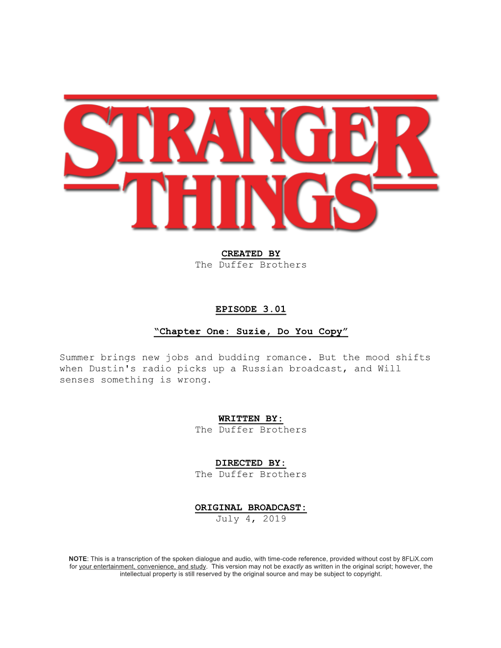 Stranger Things | Dialogue Transcript | S3:E1