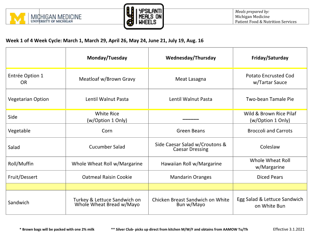 March-August Menu, with Added Vegetarian Options