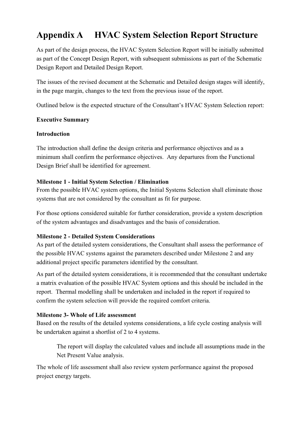 Appendix a HVAC System Selection Report Structure