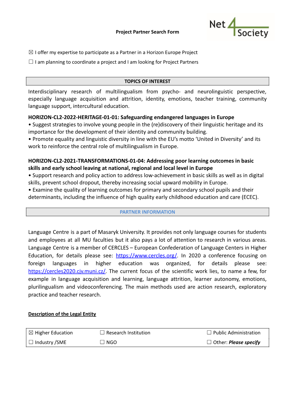 Partner Search Form CZ MUNI Brno June 2021 Dolezi.Docx