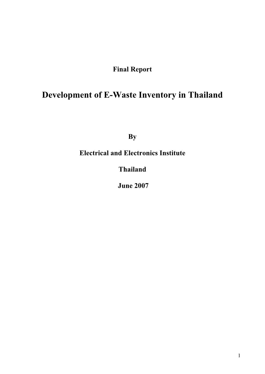 Development of E-Waste Inventory in Thailand: Final Report