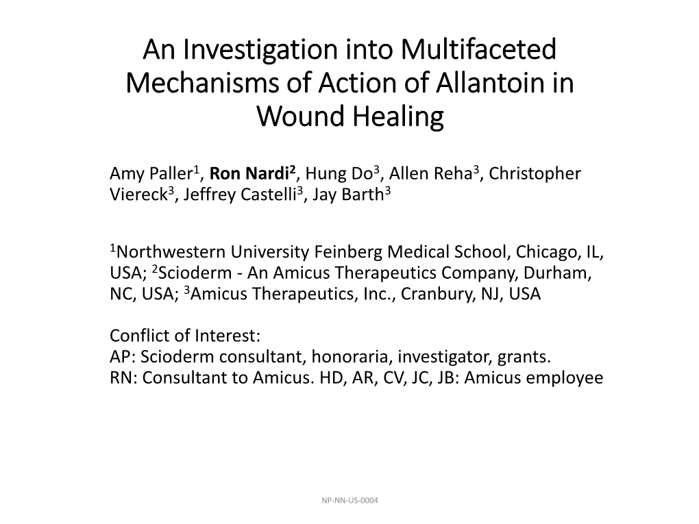 An Investigation Into Multifaceted Mechanisms of Action of Allantoin in Wound Healing