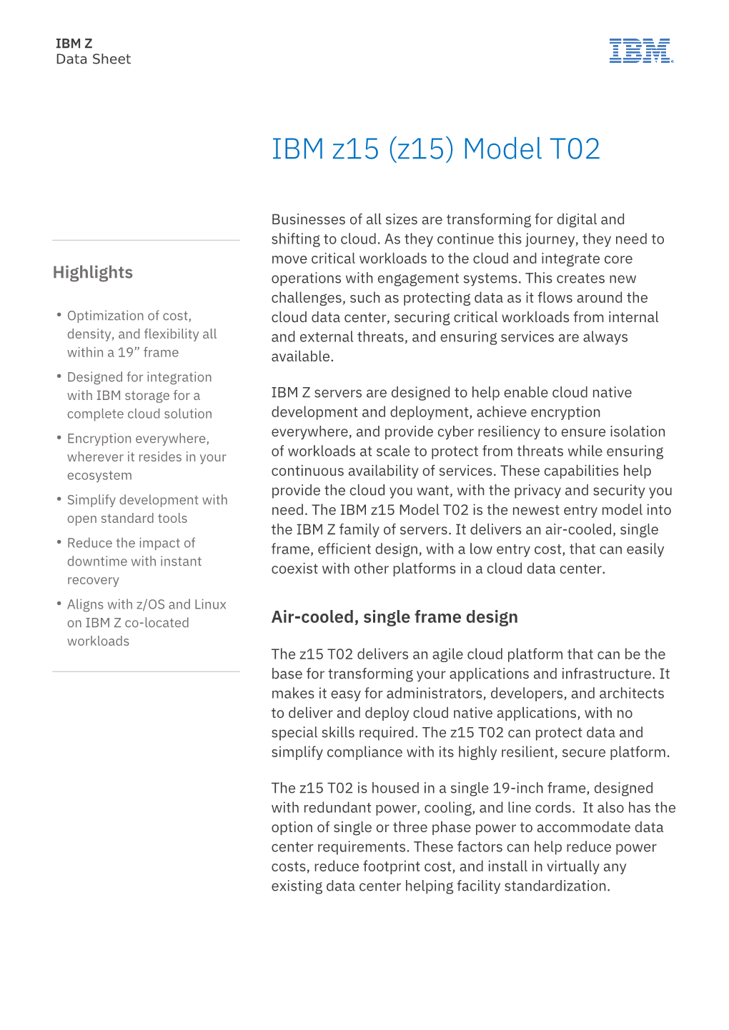 IBM Z15 (Z15) Model T02