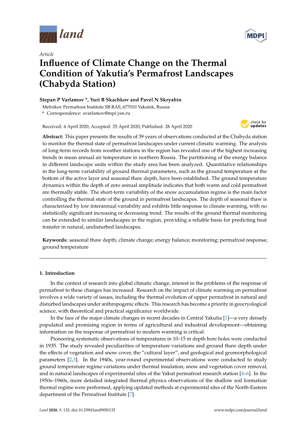 Influence of Climate Change on the Thermal Condition of Yakutia's