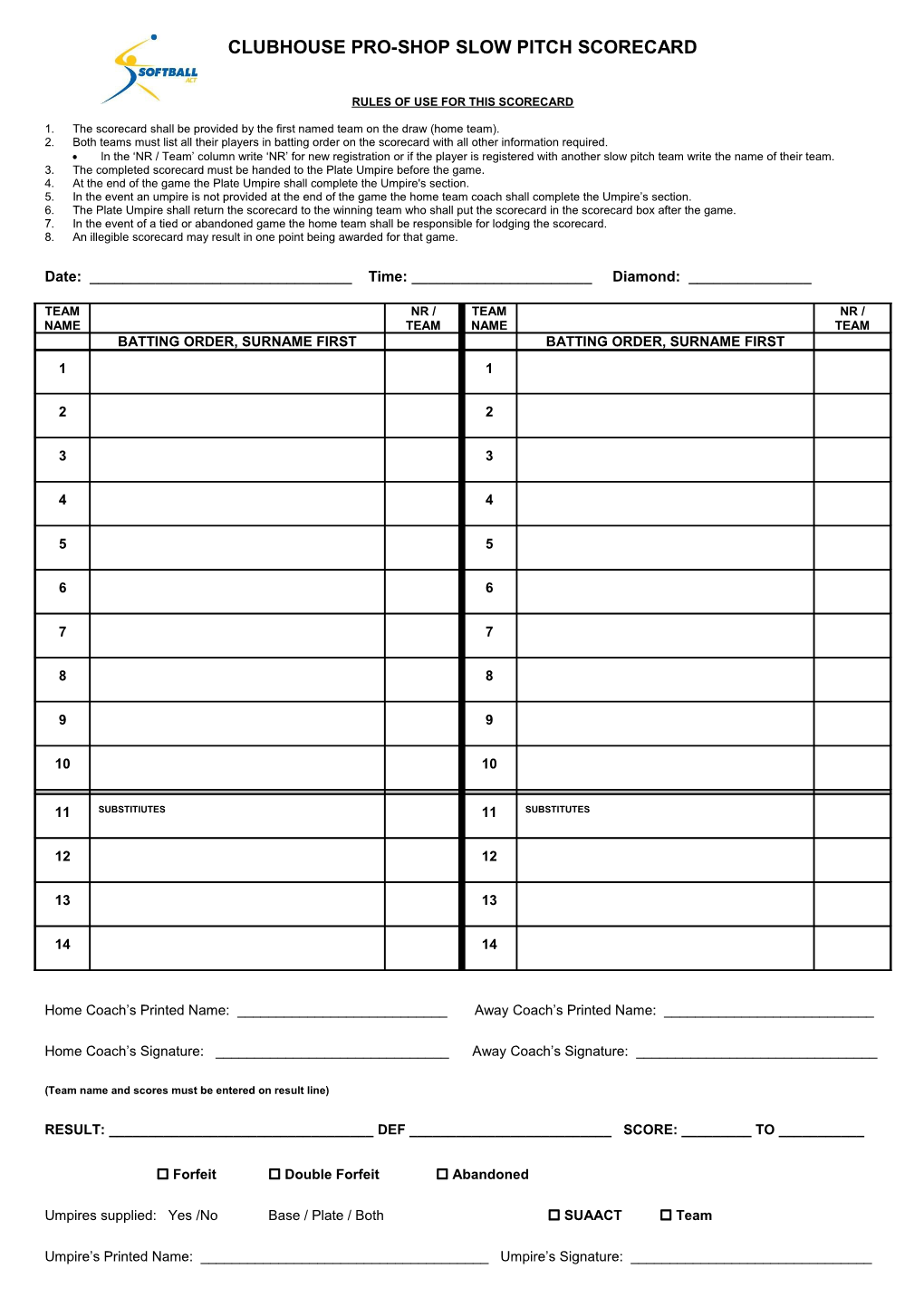 2008-2009 Slow Pitch League Scorecard