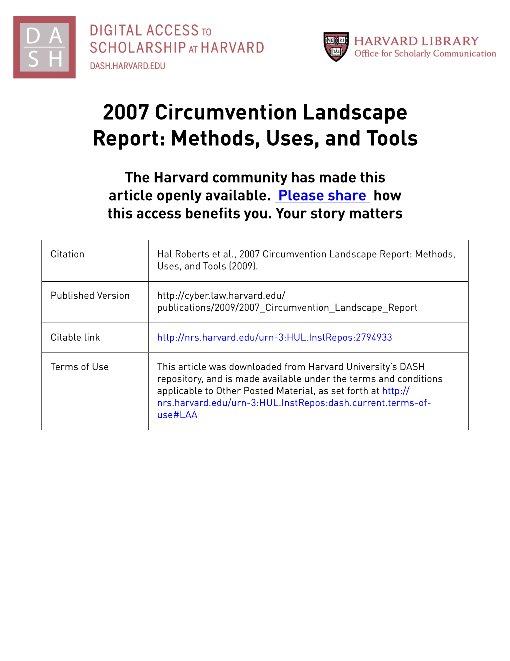 Circumvention Landscape Report: Methods, Uses, and Tools