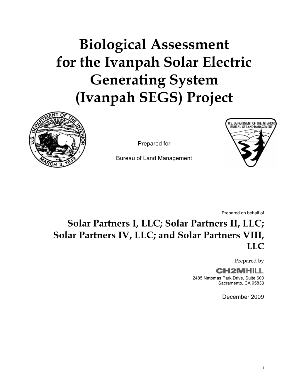 Biological Assessment for the Ivanpah Solar Electric Generating System (Ivanpah SEGS) Project