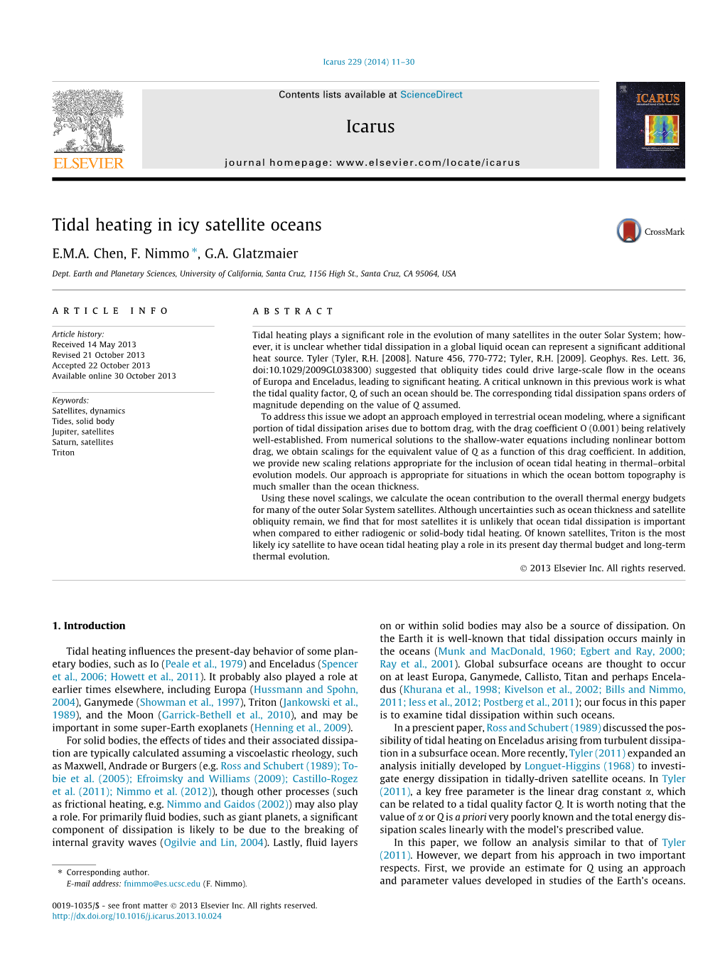 Tidal Heating in Icy Satellite Oceans ⇑ E.M.A