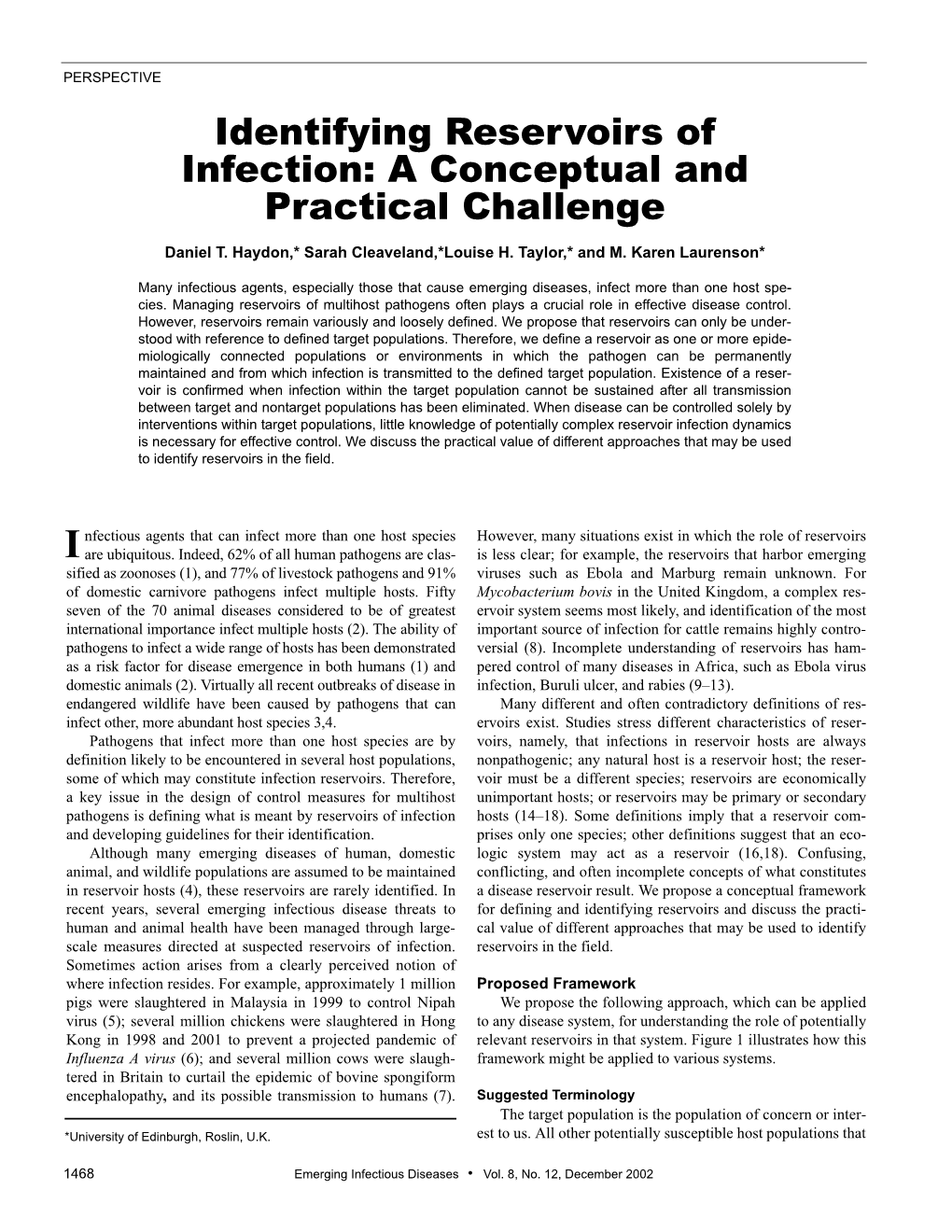 Identifying Reservoirs of Infection: a Conceptual and Practical Challenge Daniel T
