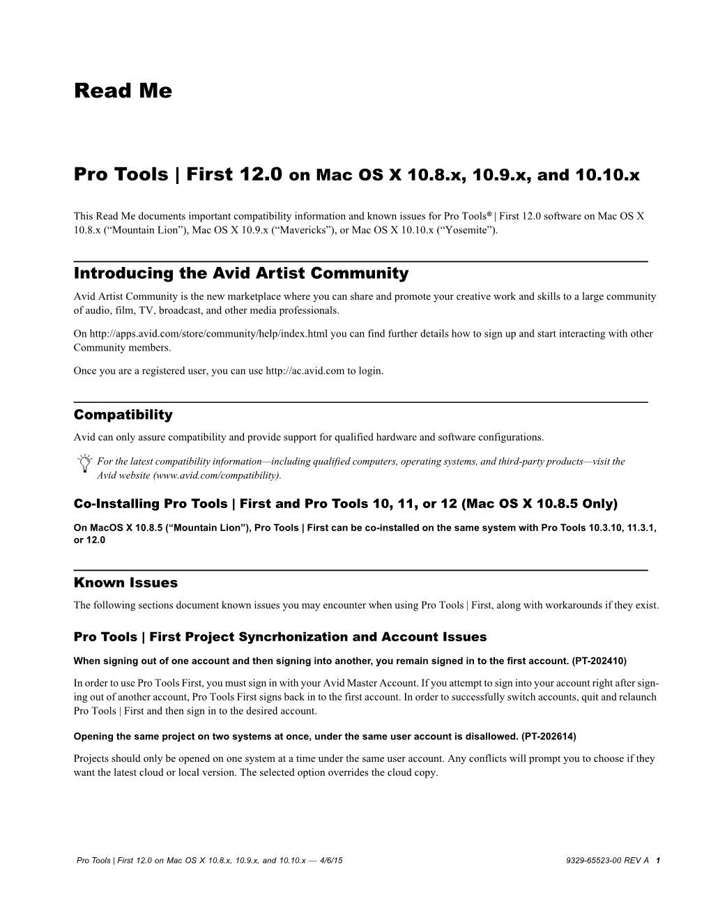 Pro Tools | First 12.0 Read Me (Mac OS X)
