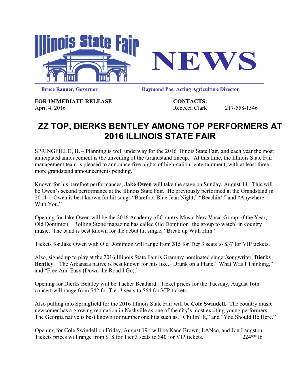 Zz Top, Dierks Bentley Among Top Performers at 2016 Illinois State Fair