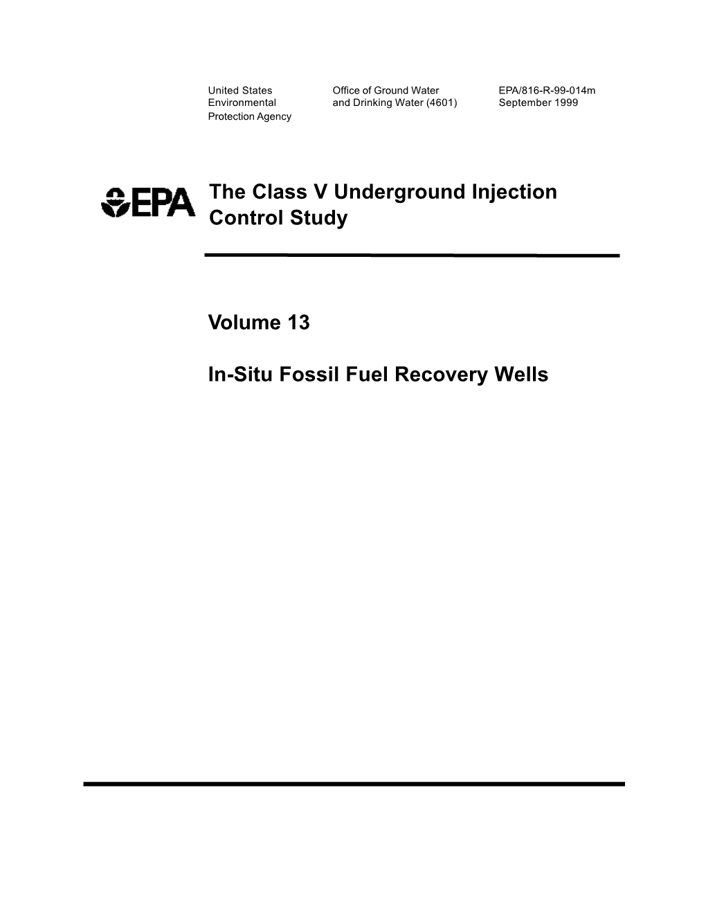 The Class V Underground Injection Control Study