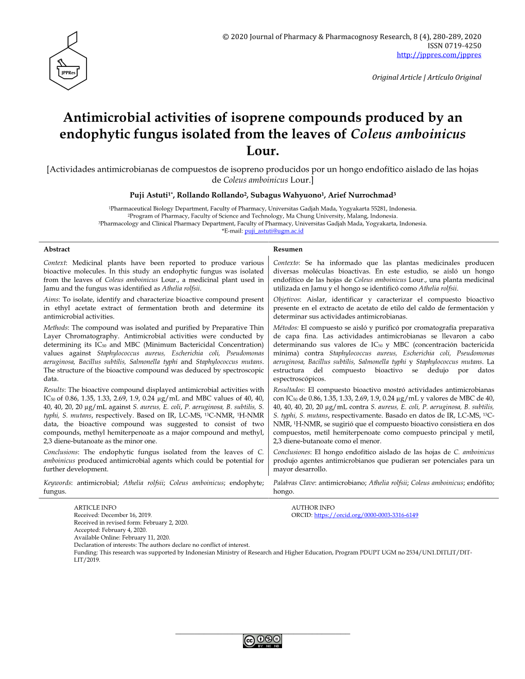 Antimicrobial Activities of Isoprene Compounds Produced by an Endophytic Fungus Isolated from the Leaves of Coleus Amboinicus Lour