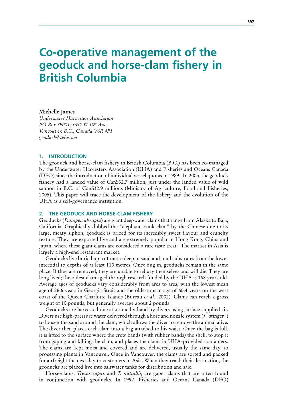 Co-Operative Management of the Geoduck and Horse-Clam Fishery in British Columbia