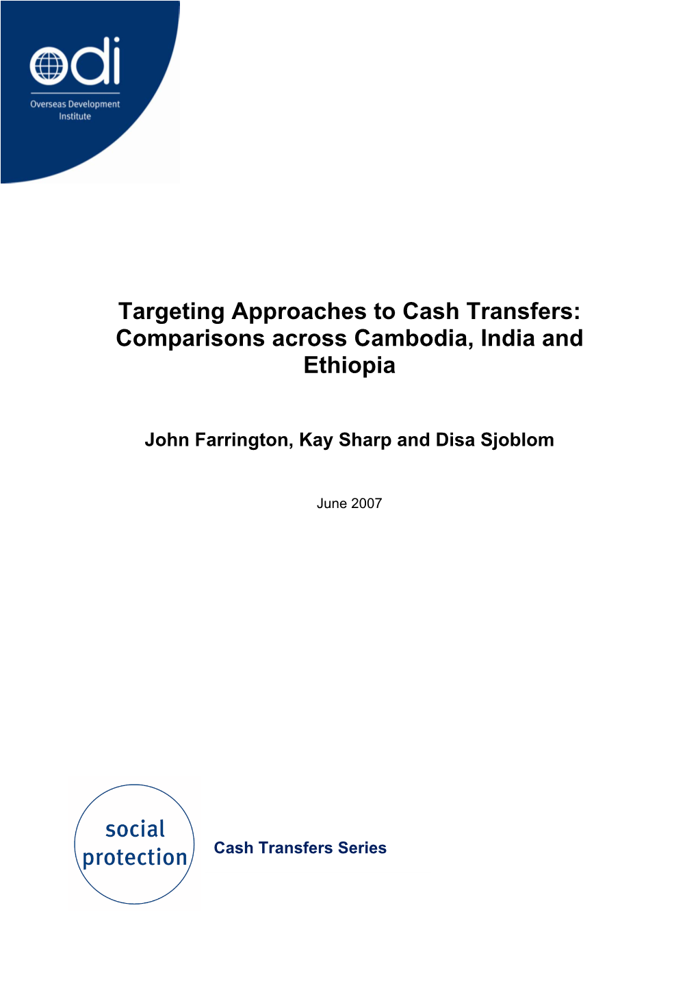 Targeting Approaches to Cash Transfers: Comparisons Across Cambodia, India and Ethiopia