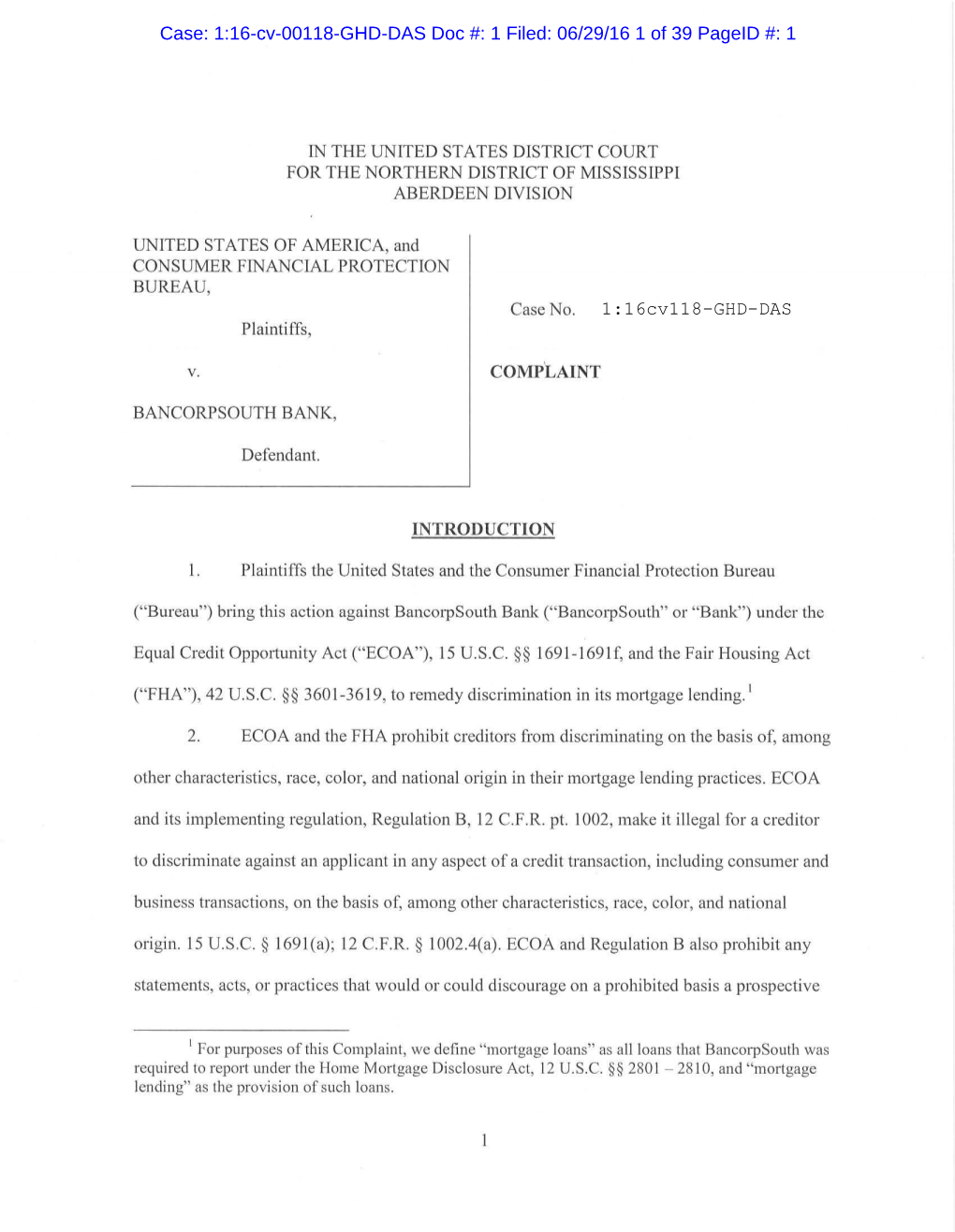 1:16-Cv-00118-GHD-DAS Doc #: 1 Filed: 06/29/16 1 of 39 Pageid #: 1