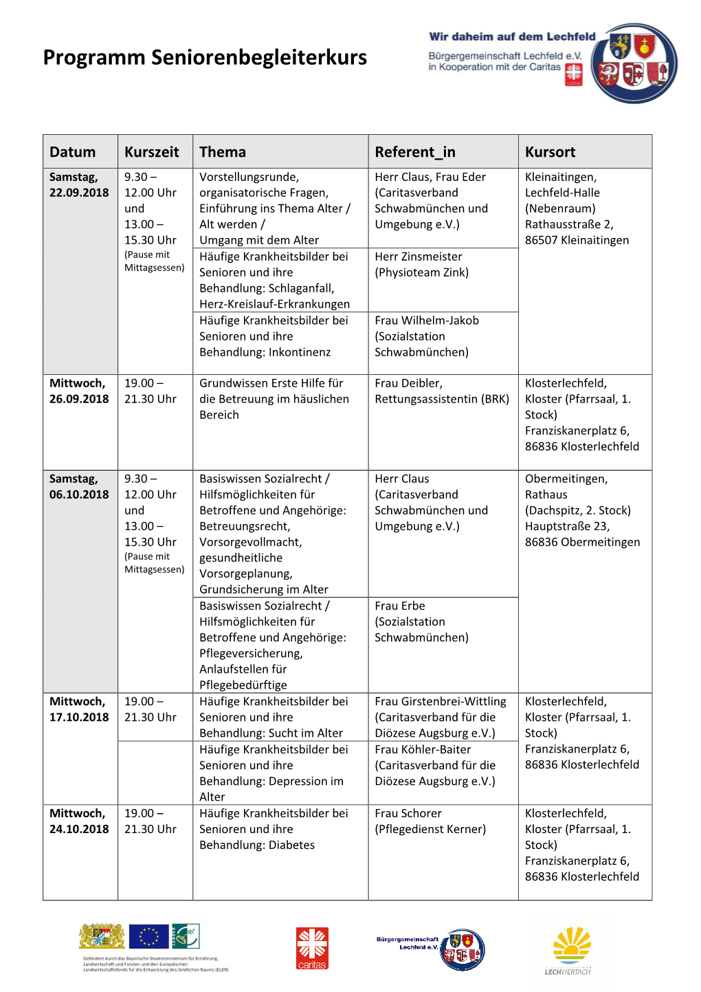 Programm Seniorenbegleiterkurs