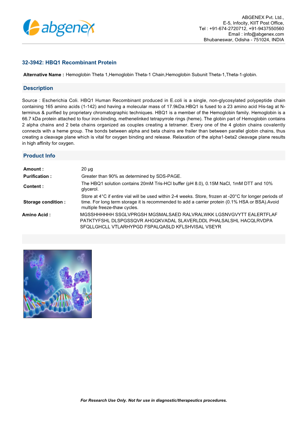 32-3942: HBQ1 Recombinant Protein Description Product Info