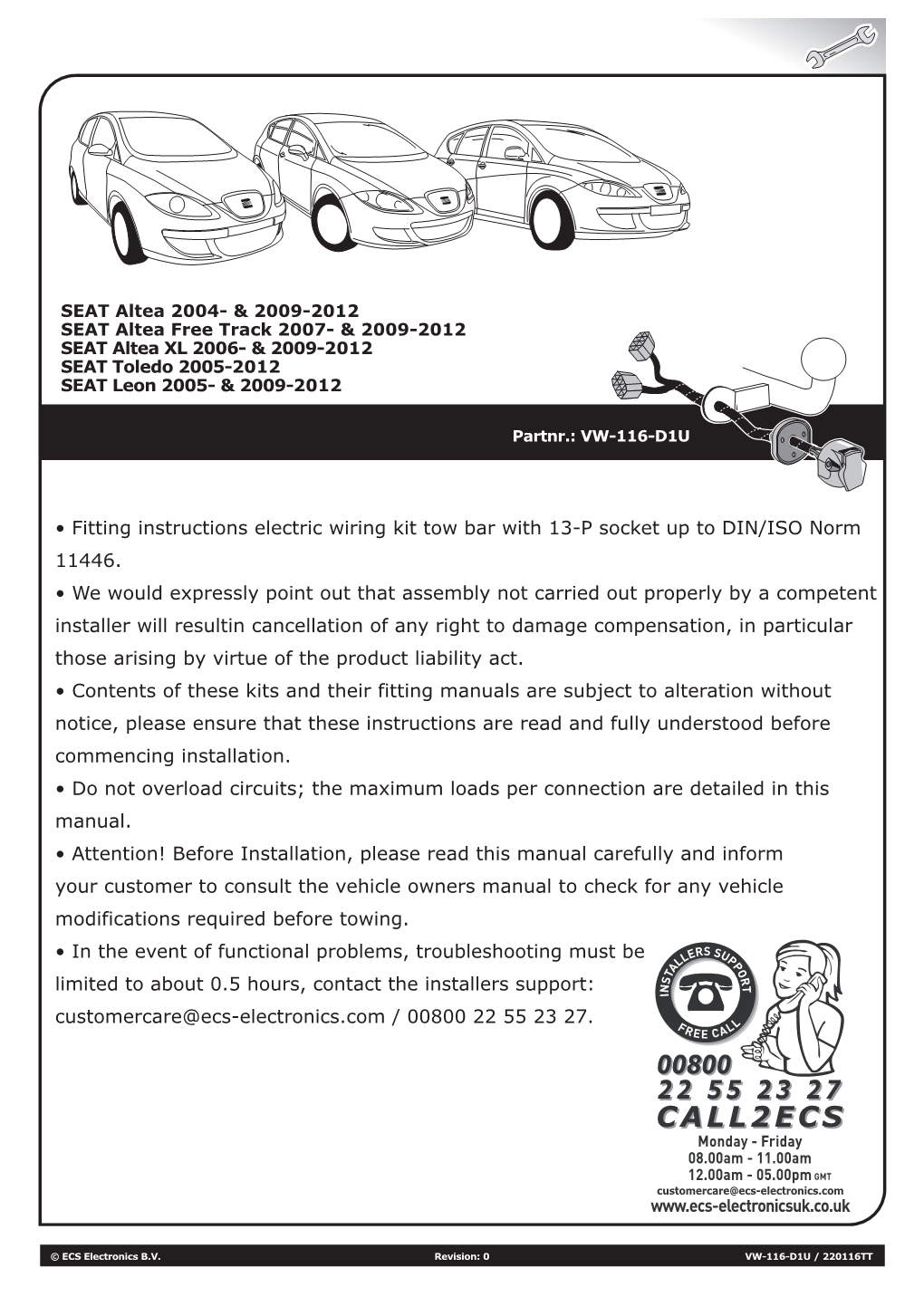 • Fitting Instructions Electric Wiring Kit Tow Bar with 13-P Socket up to DIN/ISO Norm 11446