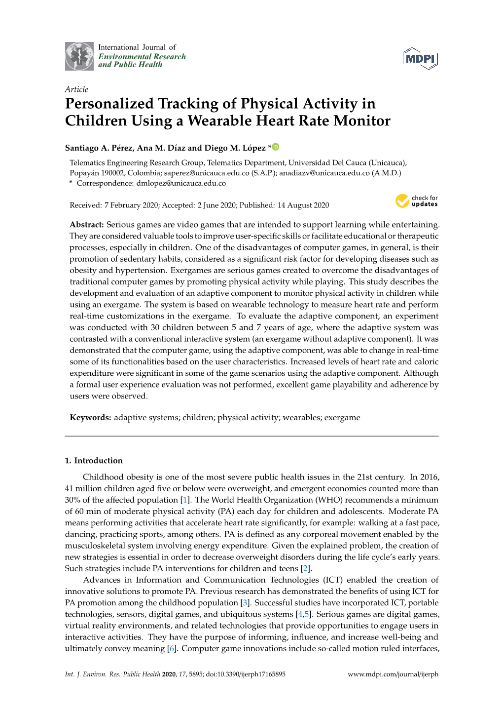 Personalized Tracking of Physical Activity in Children Using a Wearable Heart Rate Monitor