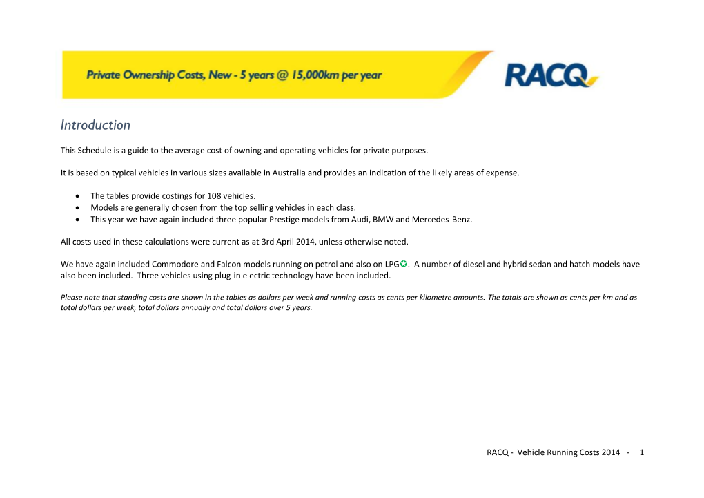 RACQ Vehicle Running Costs 2014