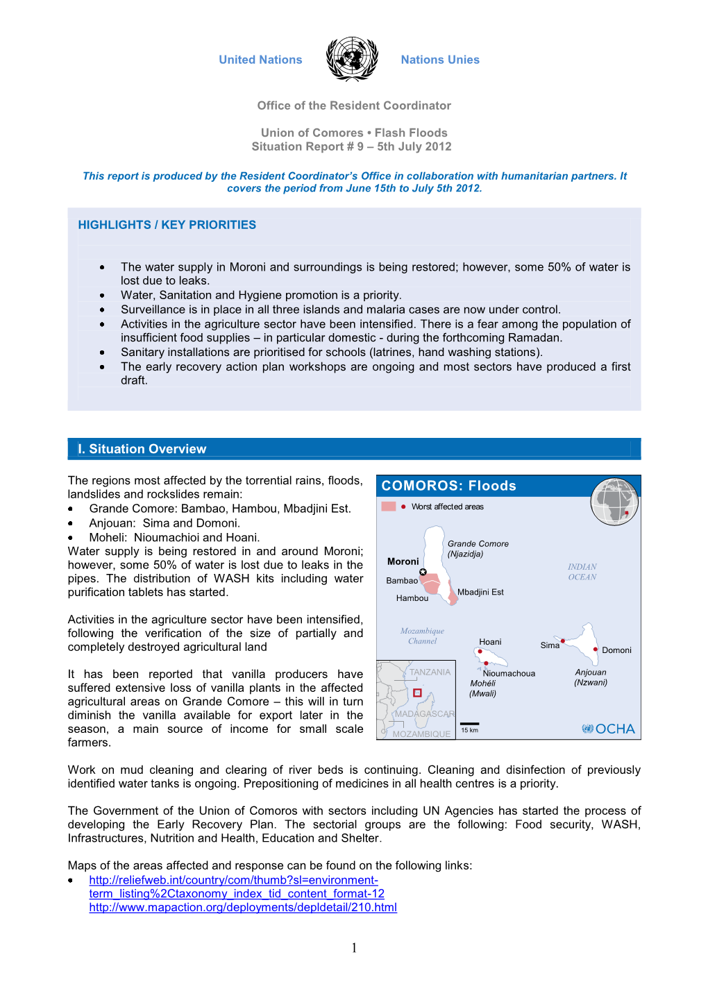 COMOROS: Floods Landslides and Rockslides Remain: Grande Comore: Bambao, Hambou, Mbadjini Est