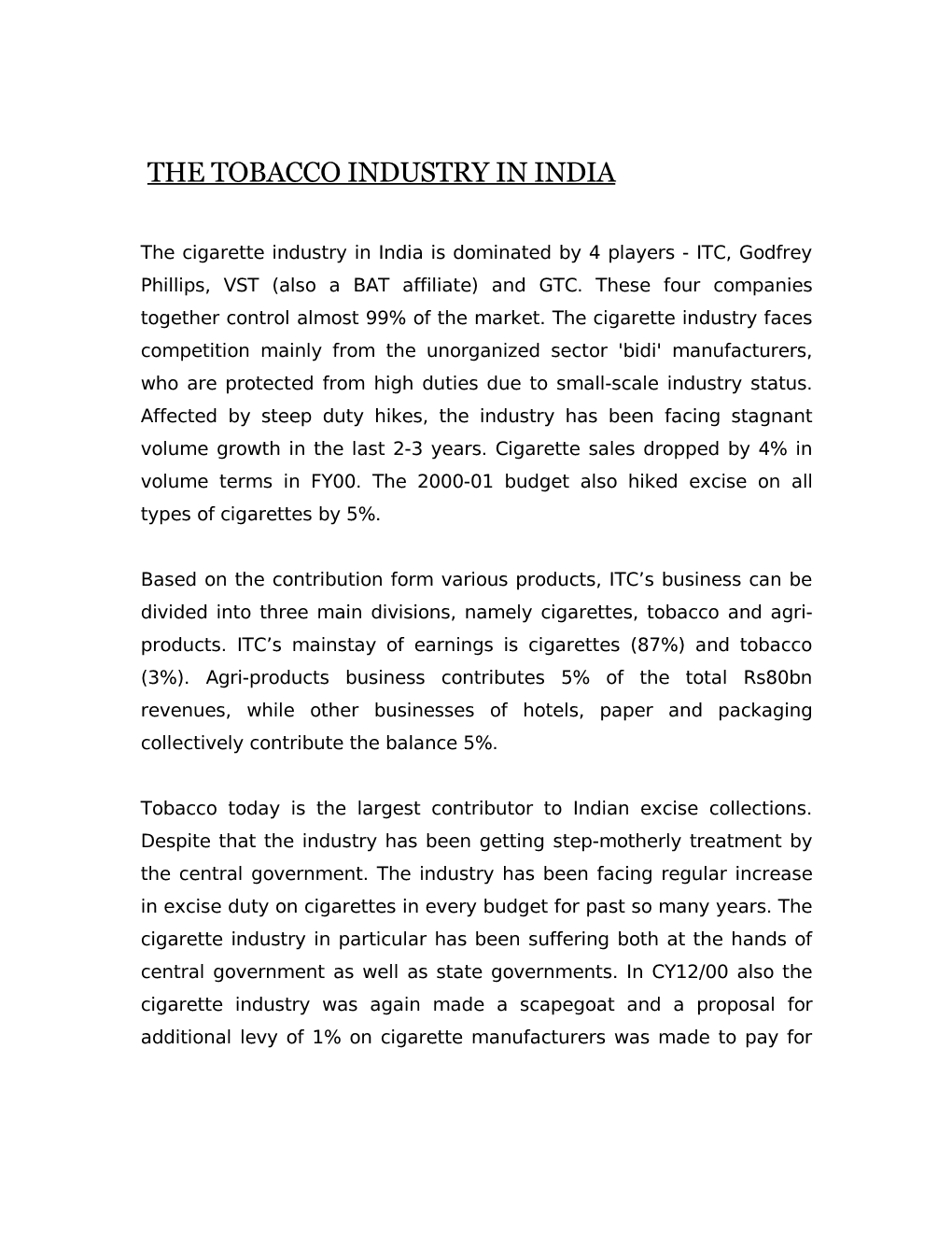 The Tobacco Industry in India