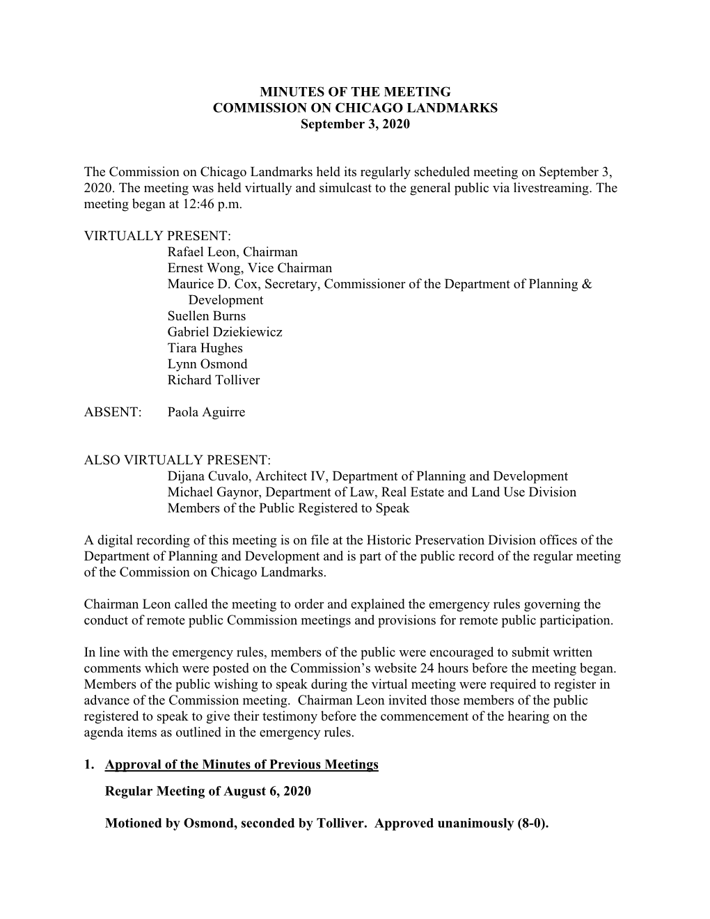 Meeting Minutes Permit Review Committee Commission on Chicago
