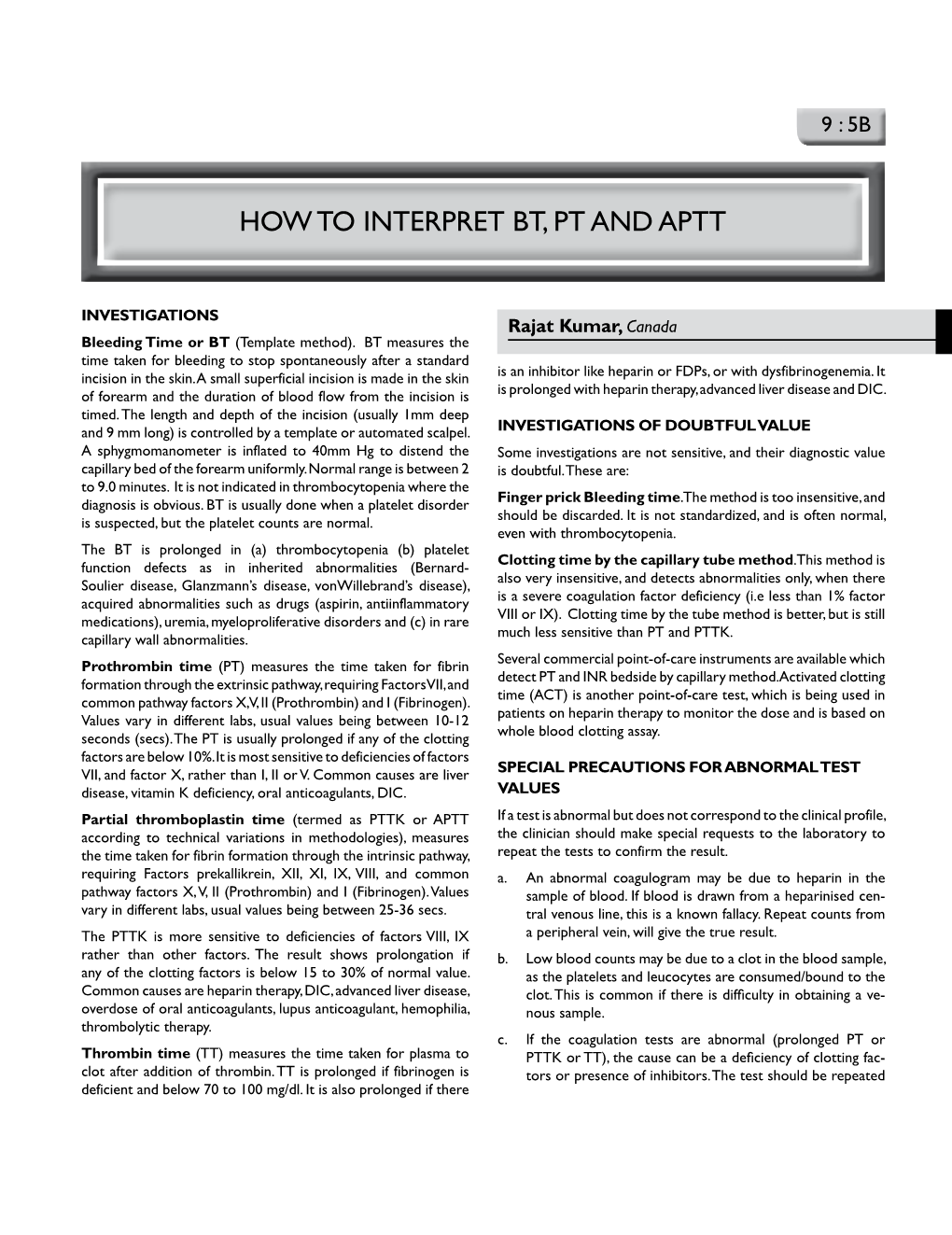 HOW to INTERPRET BT, PT and APTT