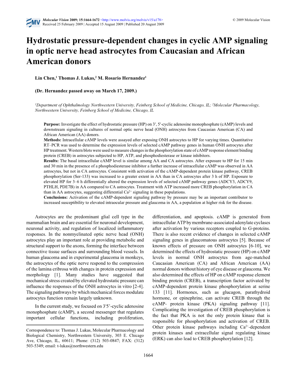 Hydrostatic Pressure-Dependent Changes in Cyclic AMP Signaling in Optic Nerve Head Astrocytes from Caucasian and African American Donors