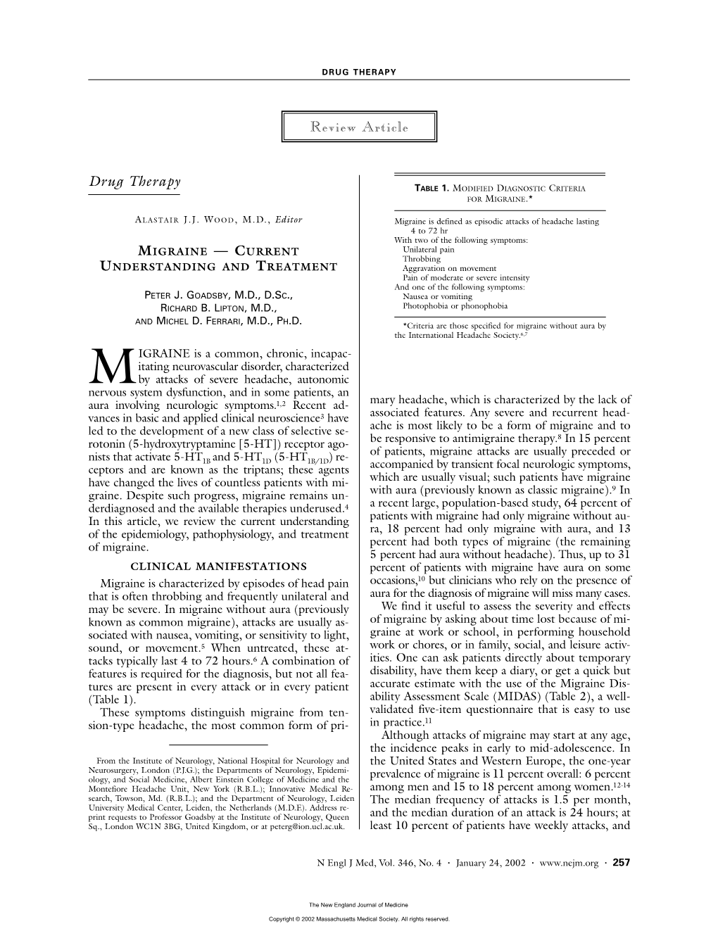 Migraine — Current Understanding and Treatment