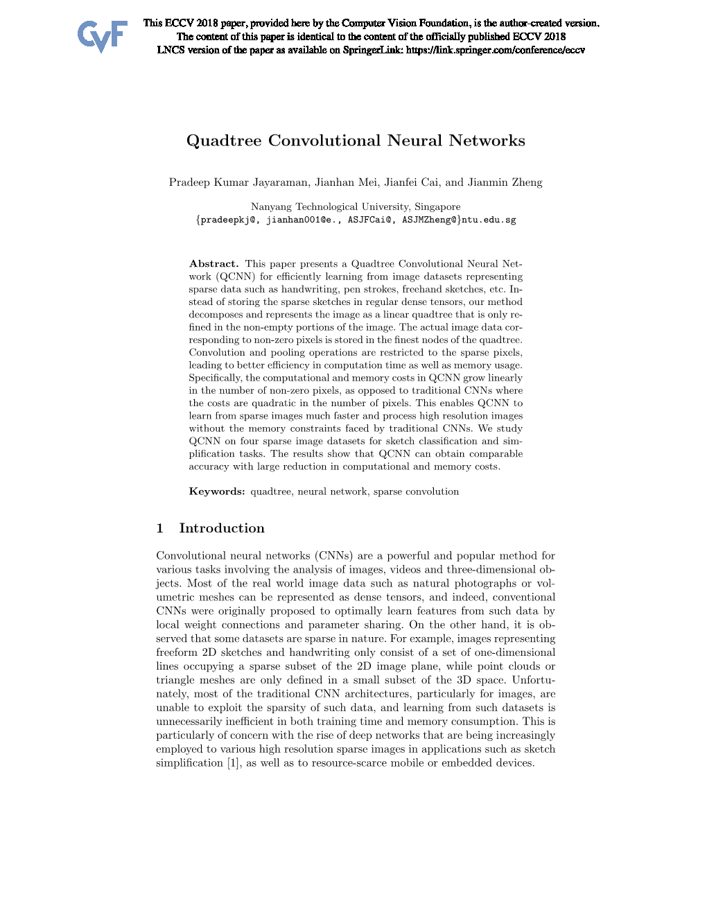 Quadtree Convolutional Neural Networks