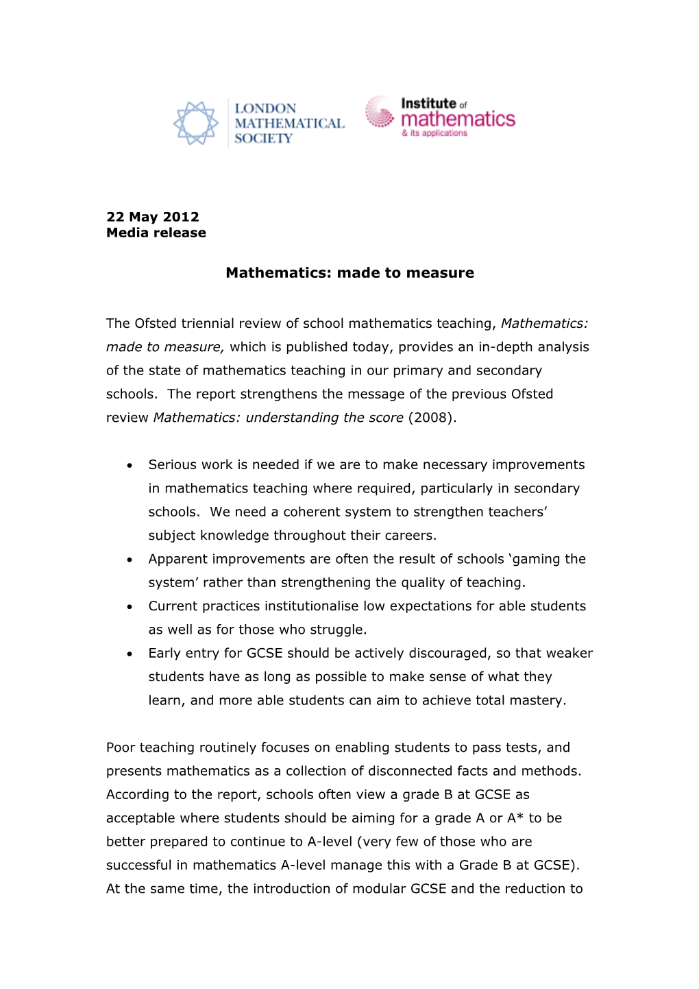 Mathematics: Made to Measure