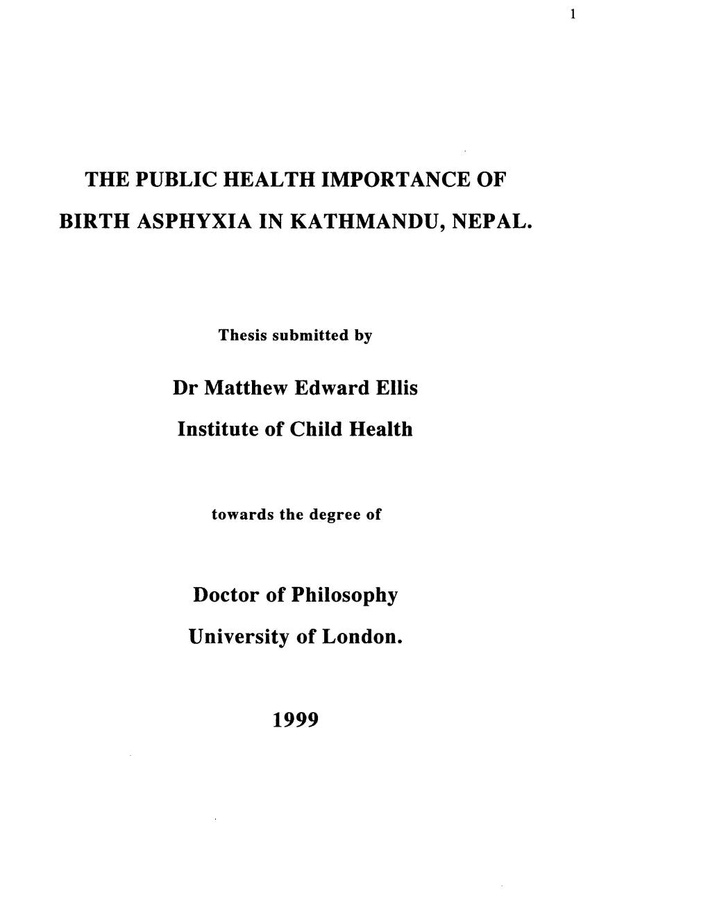 The Public Health Importance of Birth Asphyxia in Kathmandu, Nepal