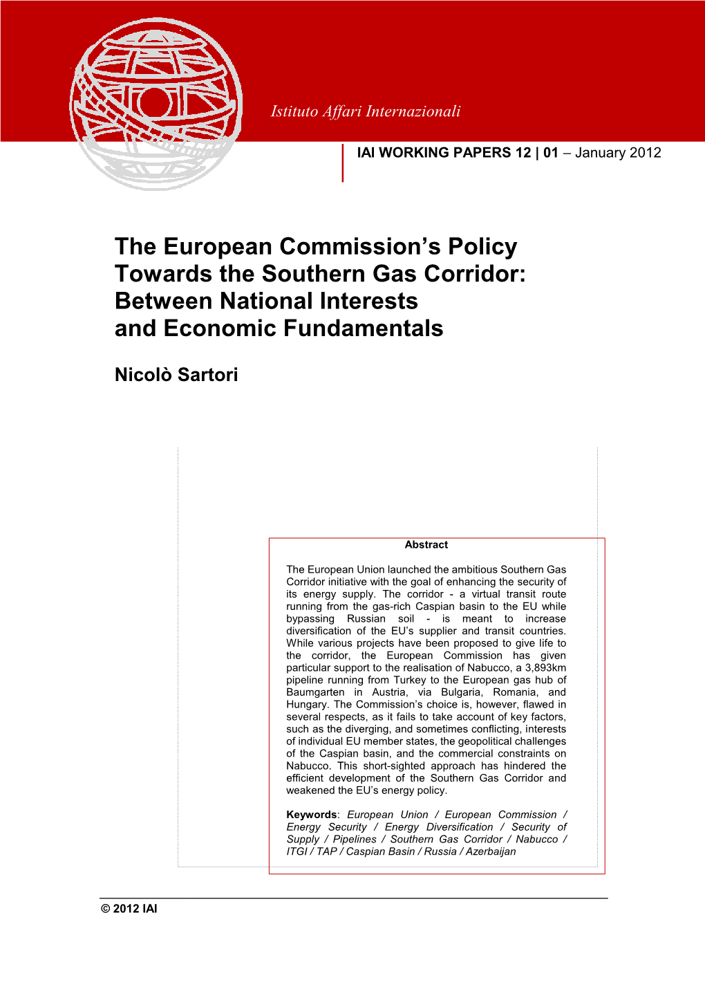 The European Commission's Policy Towards the Southern Gas Corridor