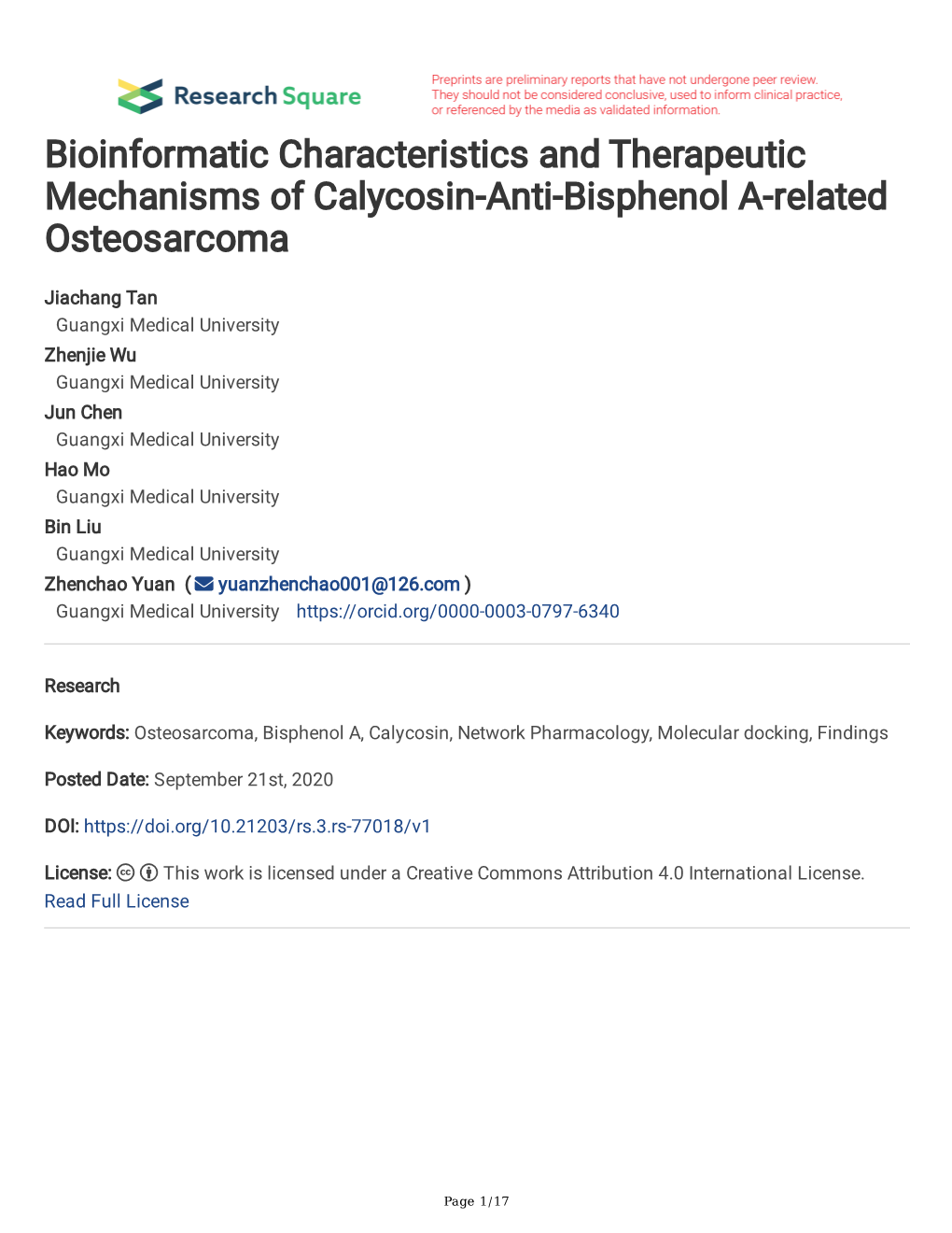 Bioinformatic Characteristics and Therapeutic Mechanisms of Calycosin-Anti-Bisphenol A-Related Osteosarcoma