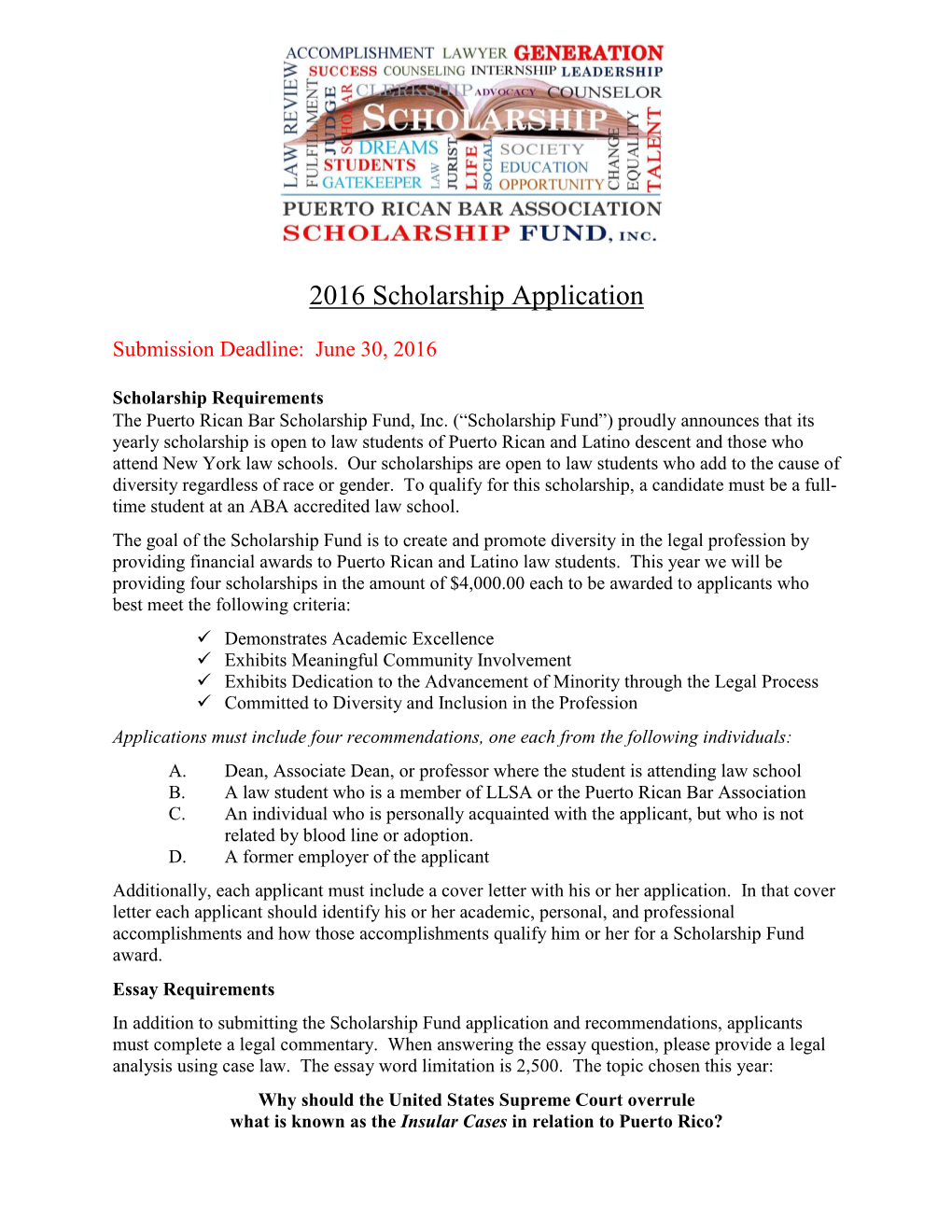 PRBA Scholarship Application