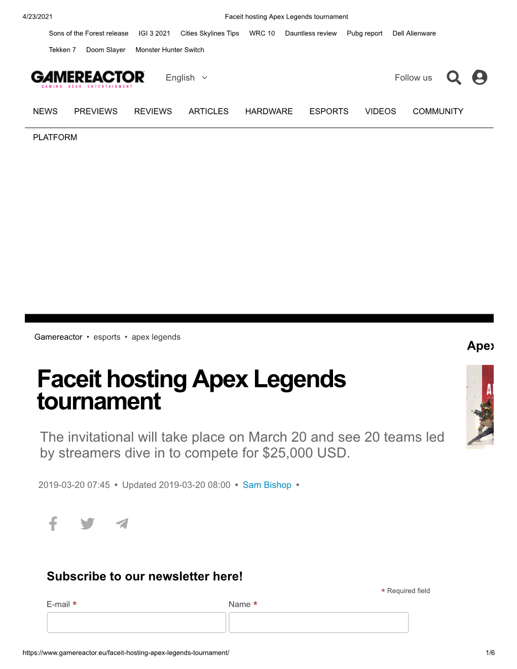 Faceit Hosting Apex Legends Tournament
