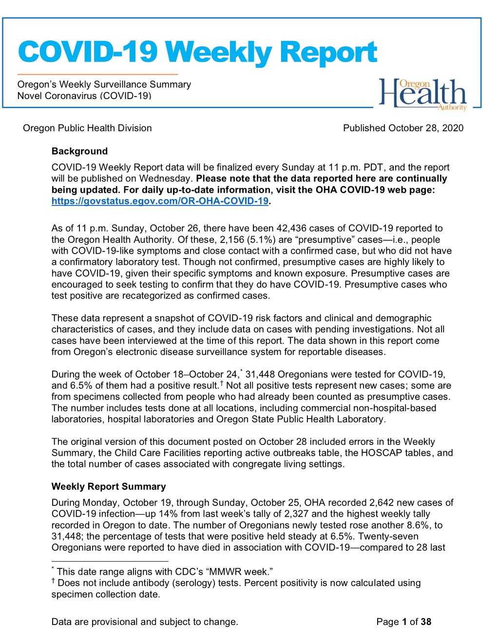 COVID-19 Weekly Report