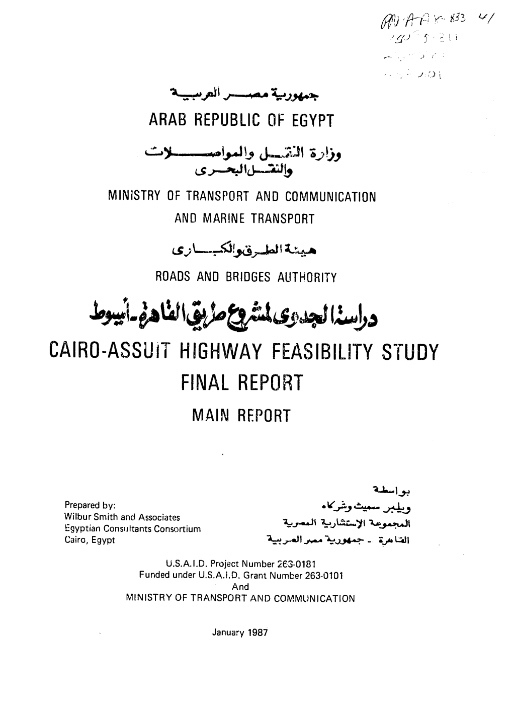 CAIRO-Assuit HIGHWAY FEASIBILITY STUDY FINAL REPORT MAIN REPORT
