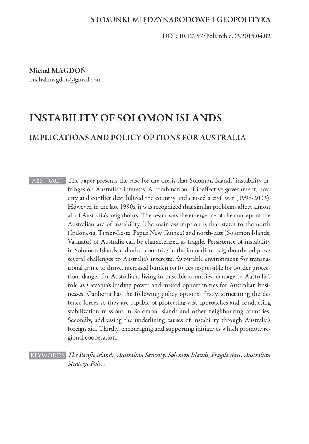 Instability of Solomon Islands