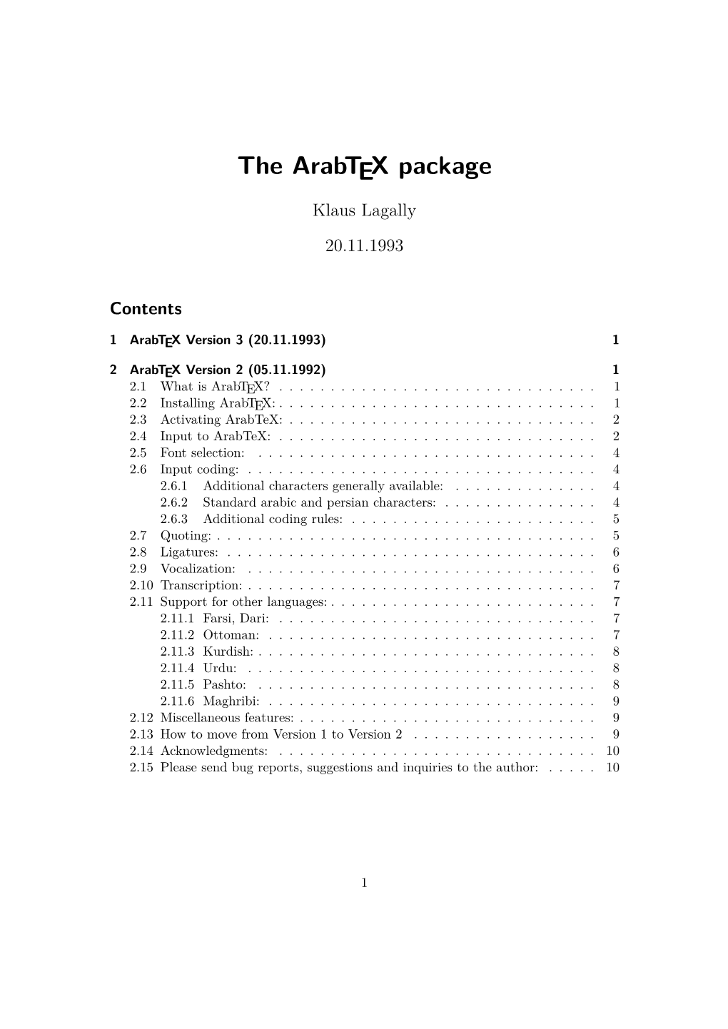 The Arabtex Package Klaus Lagally