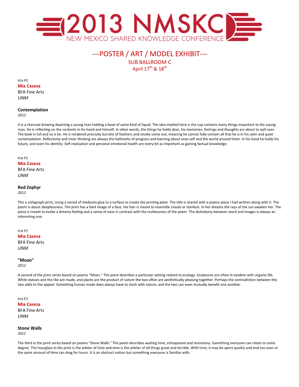 POSTER / ART / MODEL EXHIBIT--- SUB BALLROOM C April 17Th & 18Th